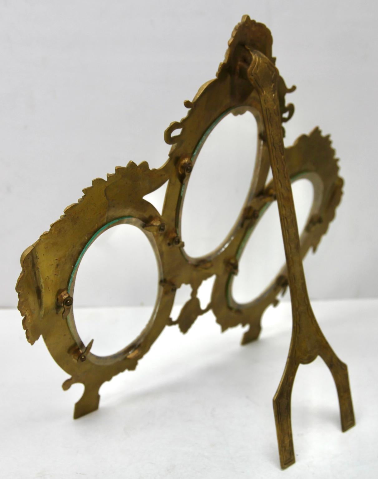 'Lover's Knot' Triple Picture Frame, Polished Brass, Made by J.H. France, 1900s 2