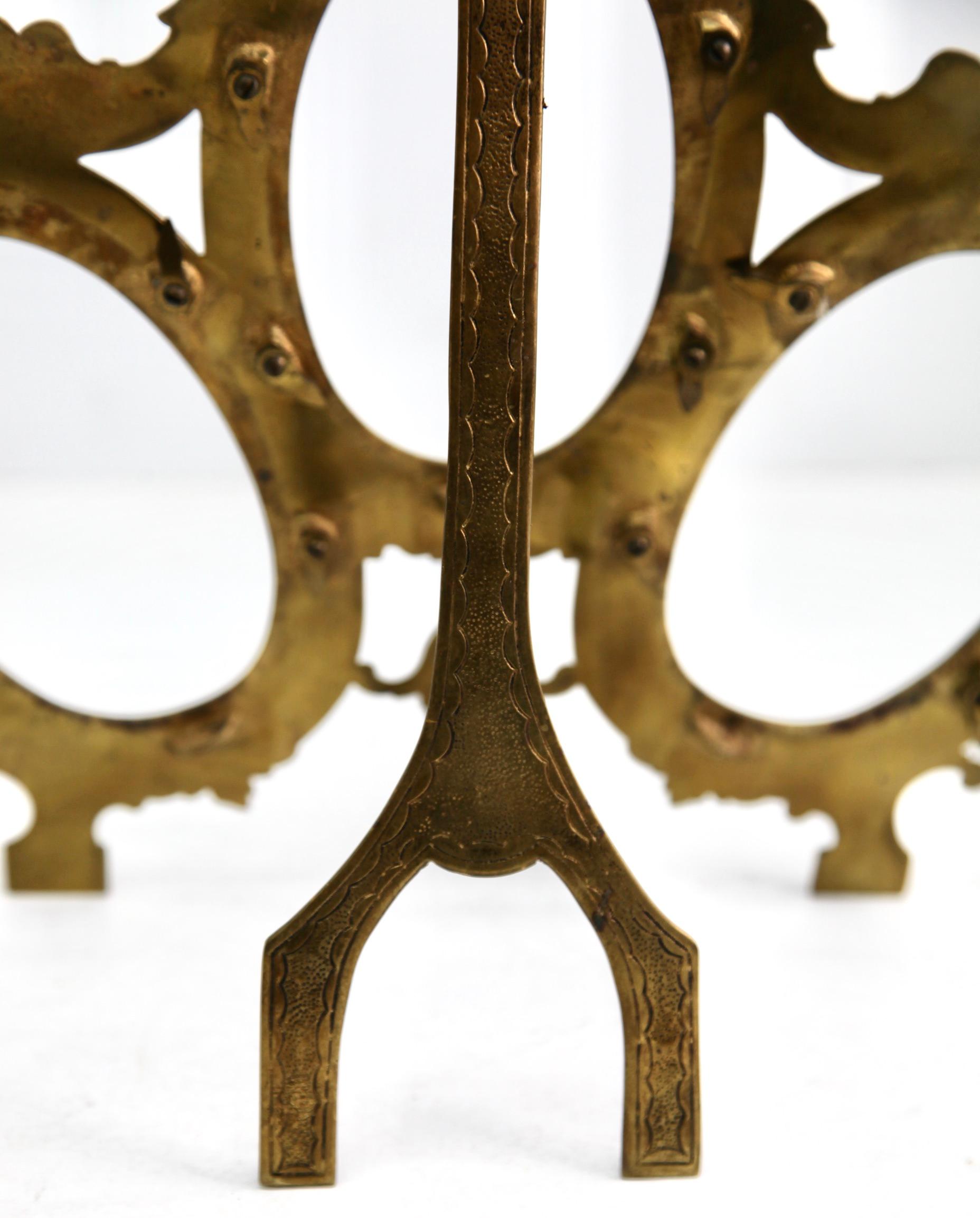 French 'Lover's Knot' Triple Picture Frame, Polished Brass, Made by J.H. France, 1900s