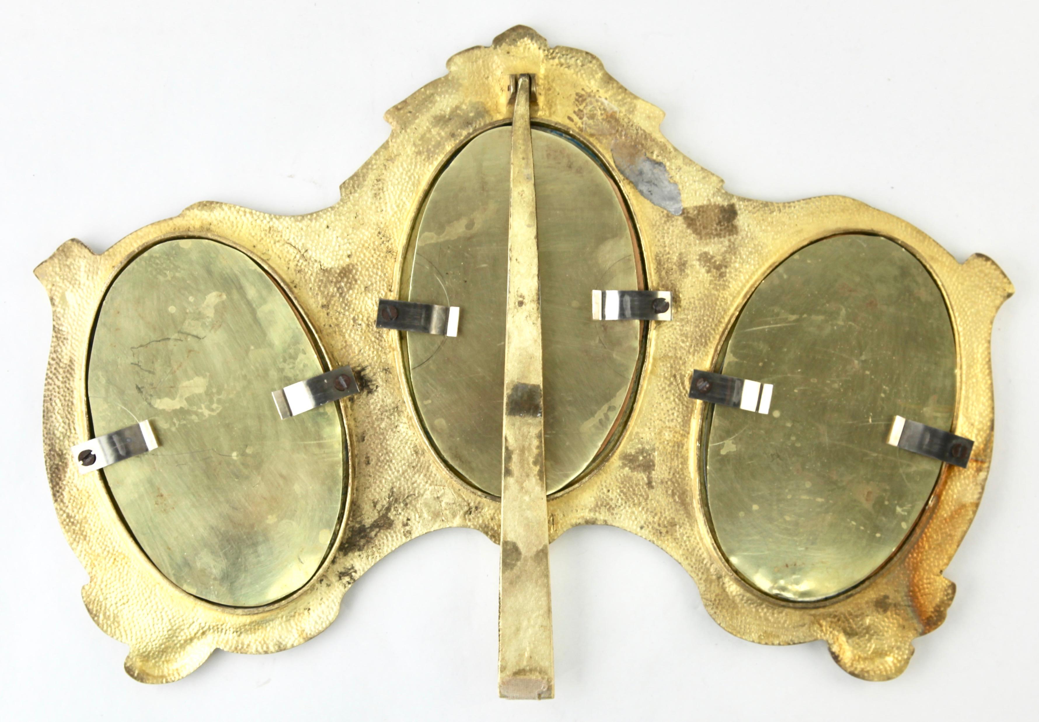 Early 20th Century 'Lover's Knot' Triple Picture Frame, Polished Brass, Made by J.H. France, 1900s