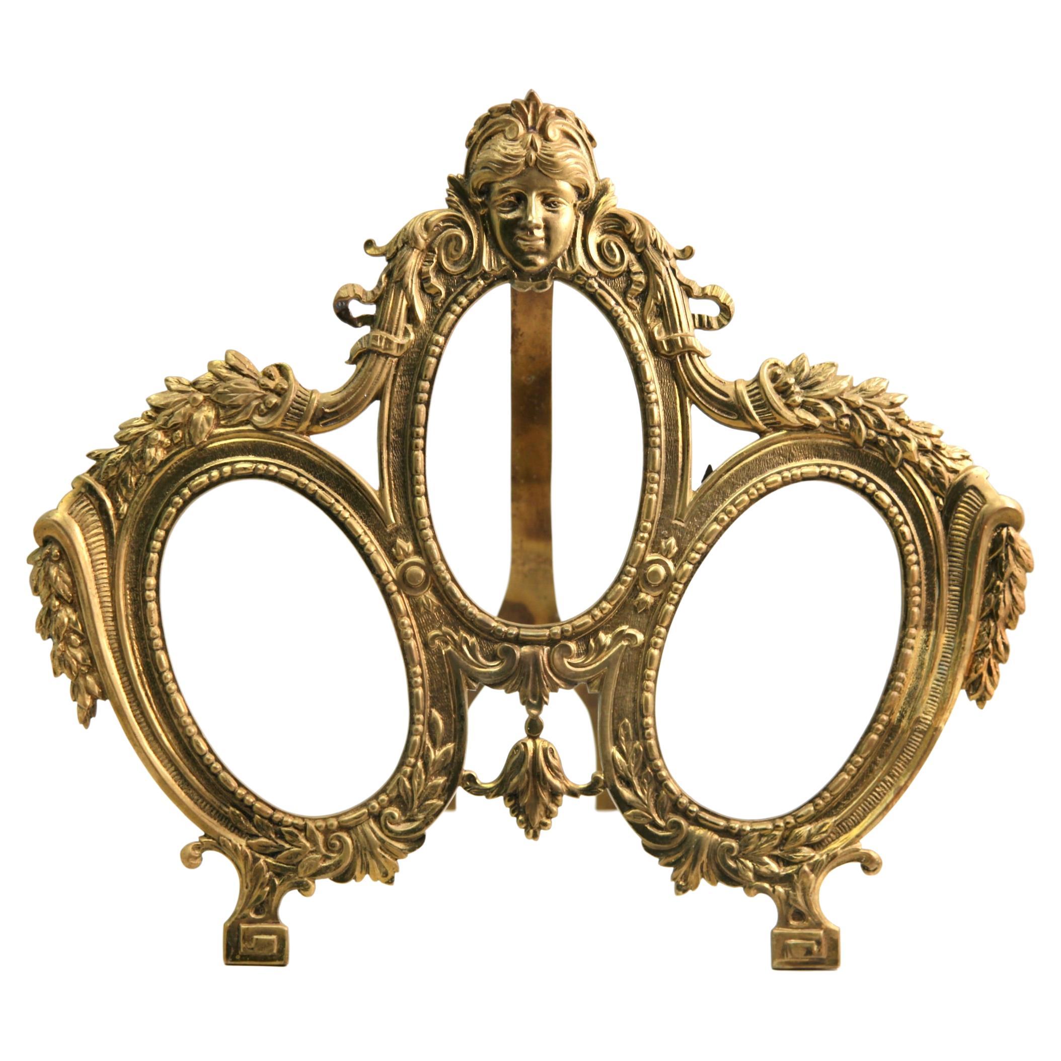 'Lover's Knot' Triple Picture Frame, Polished Brass, Made by J.H. France, 1900s