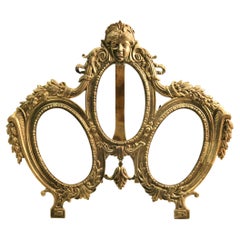 Antique 'Lover's Knot' Triple Picture Frame, Polished Brass, Made by J.H. France, 1900s