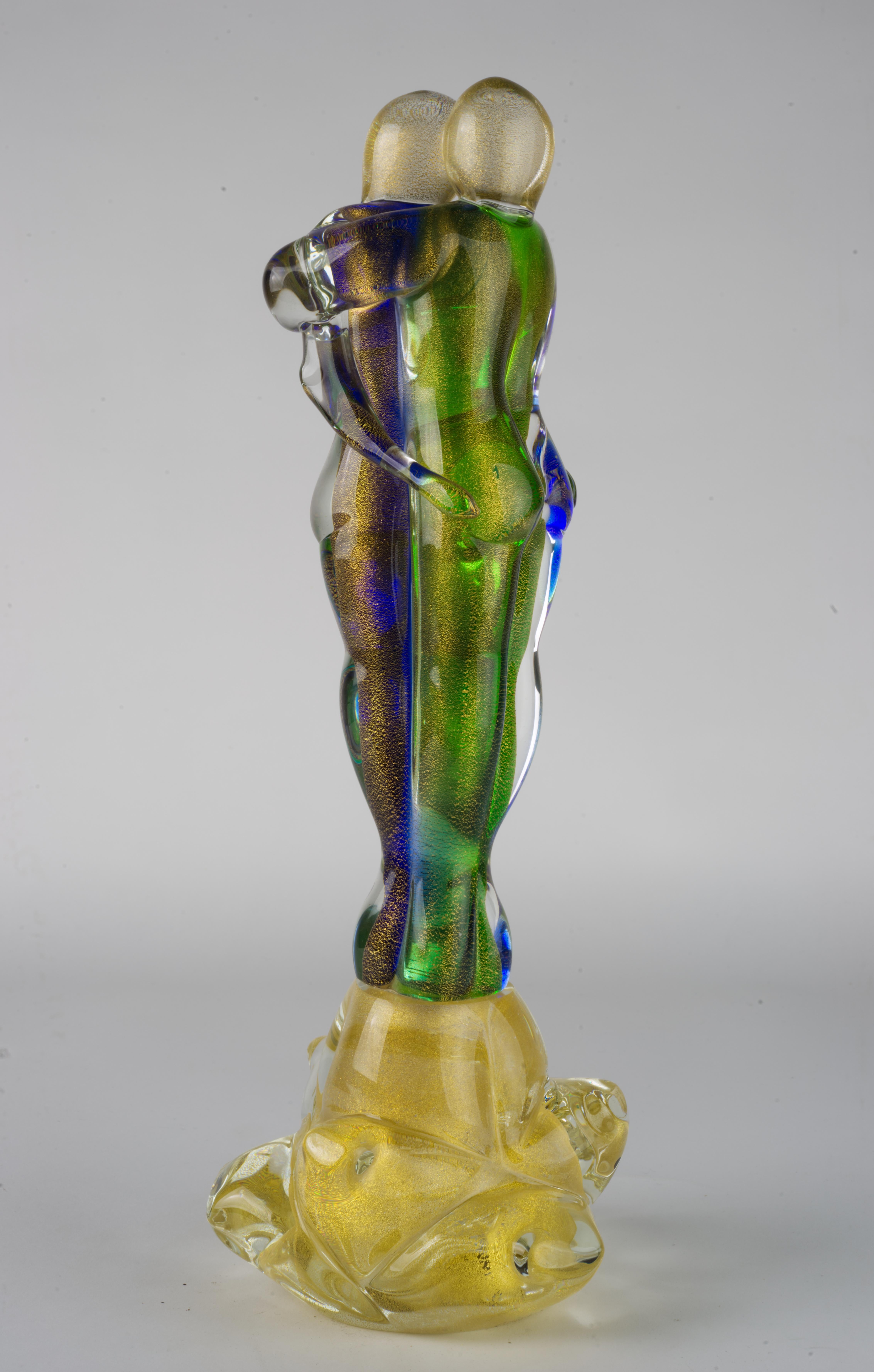 Abstrakte Murano-Kunstglas-Skulptur von Sandro Frattin für Liebhaber, signiert (Ende des 20. Jahrhunderts) im Angebot