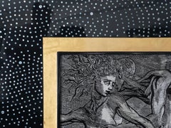 Wanddekoration, feine Seidenstickerei, Wandteppich, schwarzer Holzrahmen und Perlen