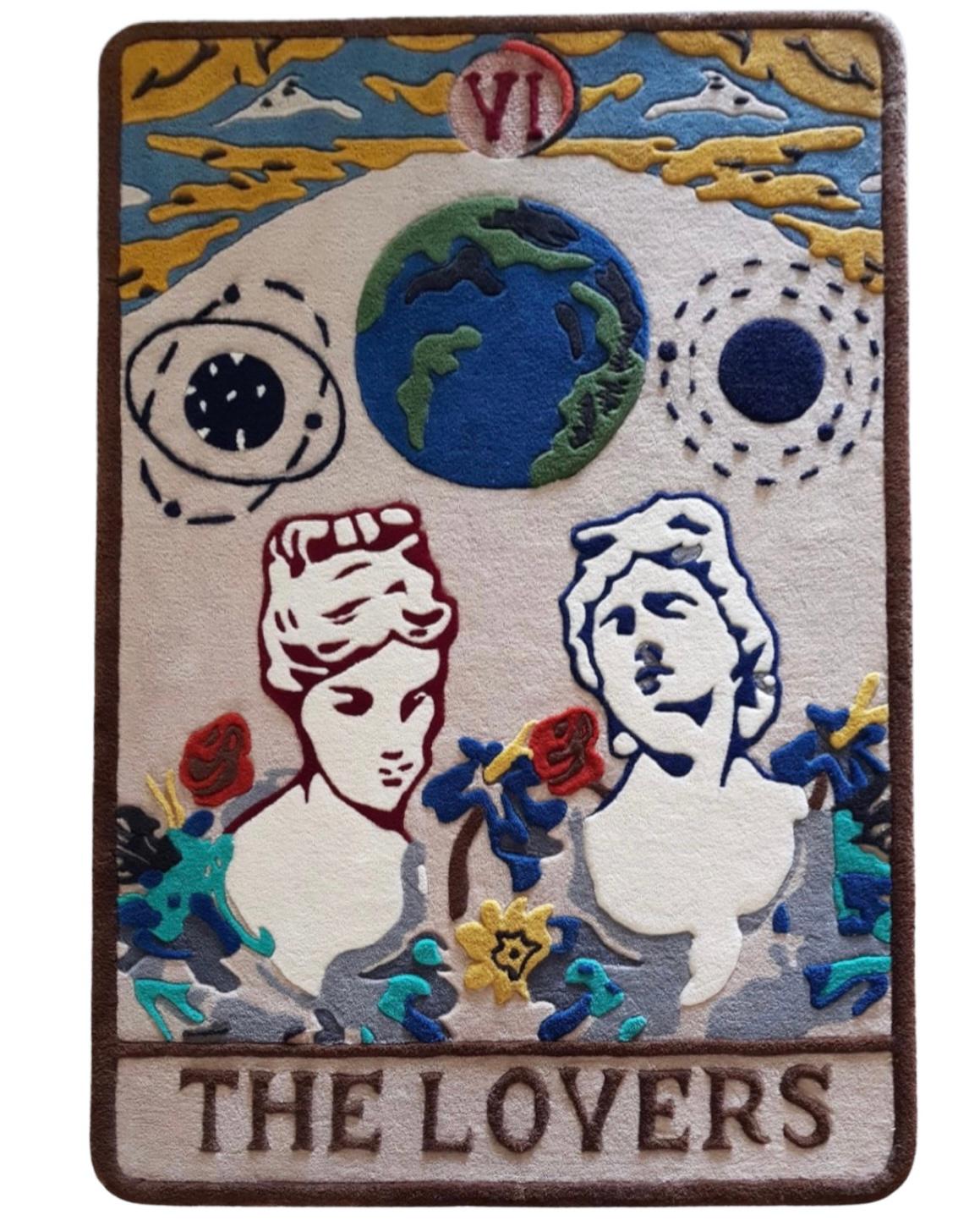 Hand-Carved Lovers Tarot Deck Card Hand-Tufted Viscose Wool Rug by RAG Home