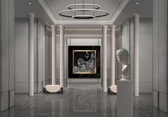 "Lovers Under Night Cover" OOAK Silk & Silver Tapestry, 24K Gold & Pearl Frame