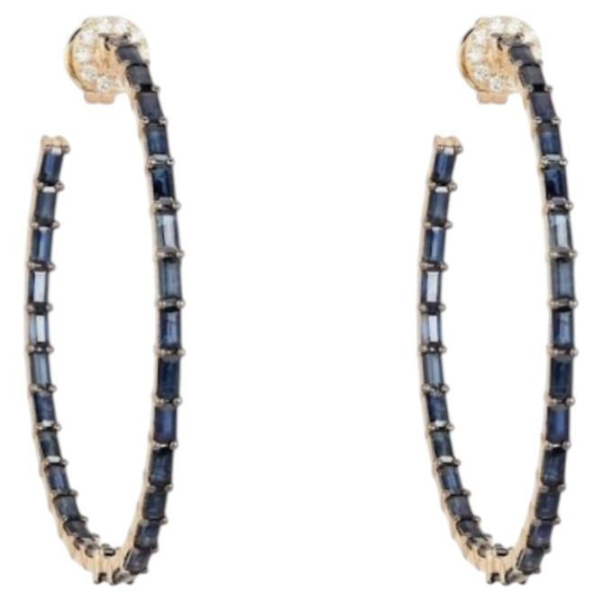 9,42 Karat blauer Saphir und Diamanten – Creolen aus 14-karätigem Gelbgold