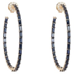 Pendientes de aro de oro amarillo de 14 quilates con zafiro azul de 9,42 quilates y diamantes