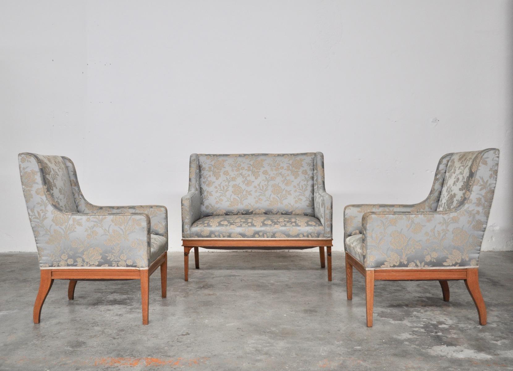 European Lovesats and Armchairs in Ash Wood, Austria 1930s For Sale