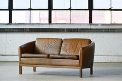 Loveseat by Illum Wikkelso in Cognac Leather and Rosewood Denmark 1960's