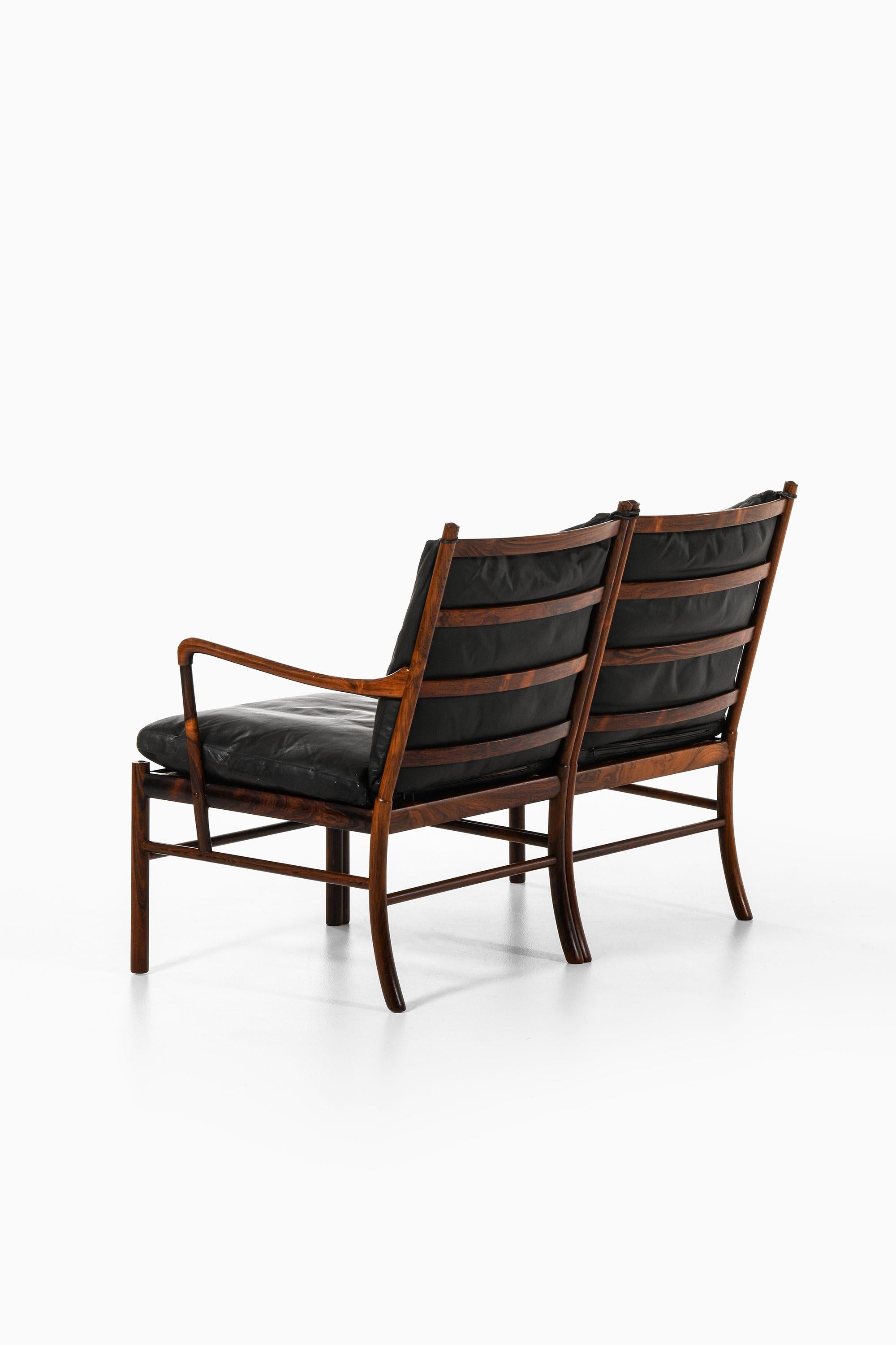 Scandinavian Modern Loveseat Sofa in Rosewood, Woven Cane & Original Leather by Ole Wanscher, 1960's For Sale