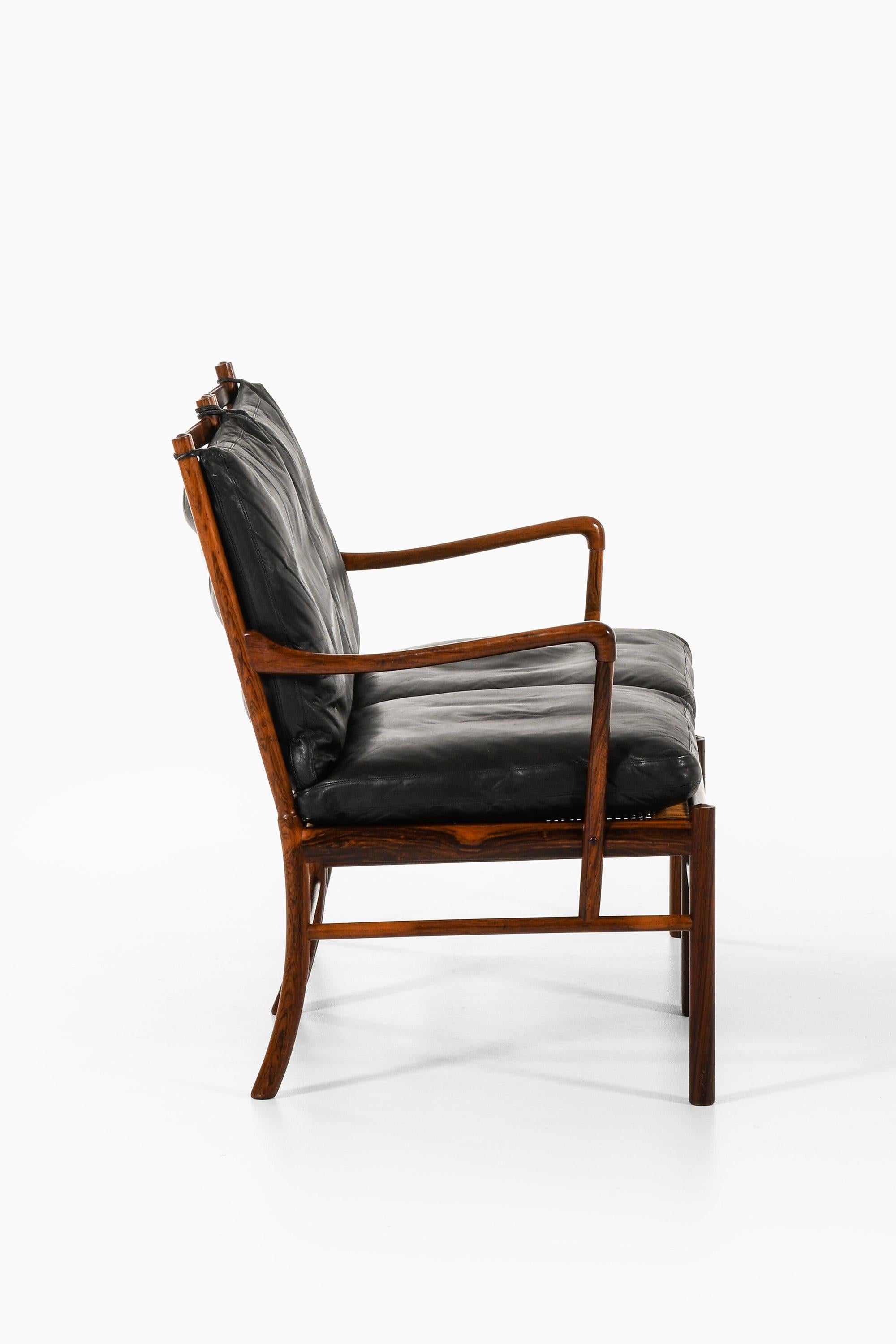 Danish Loveseat Sofa in Rosewood, Woven Cane & Original Leather by Ole Wanscher, 1960's For Sale