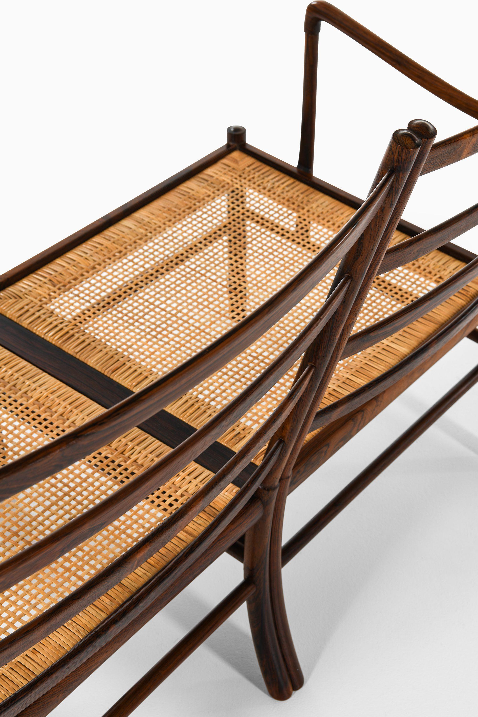 20th Century Loveseat Sofa in Rosewood, Woven Cane & Original Leather by Ole Wanscher, 1960's For Sale