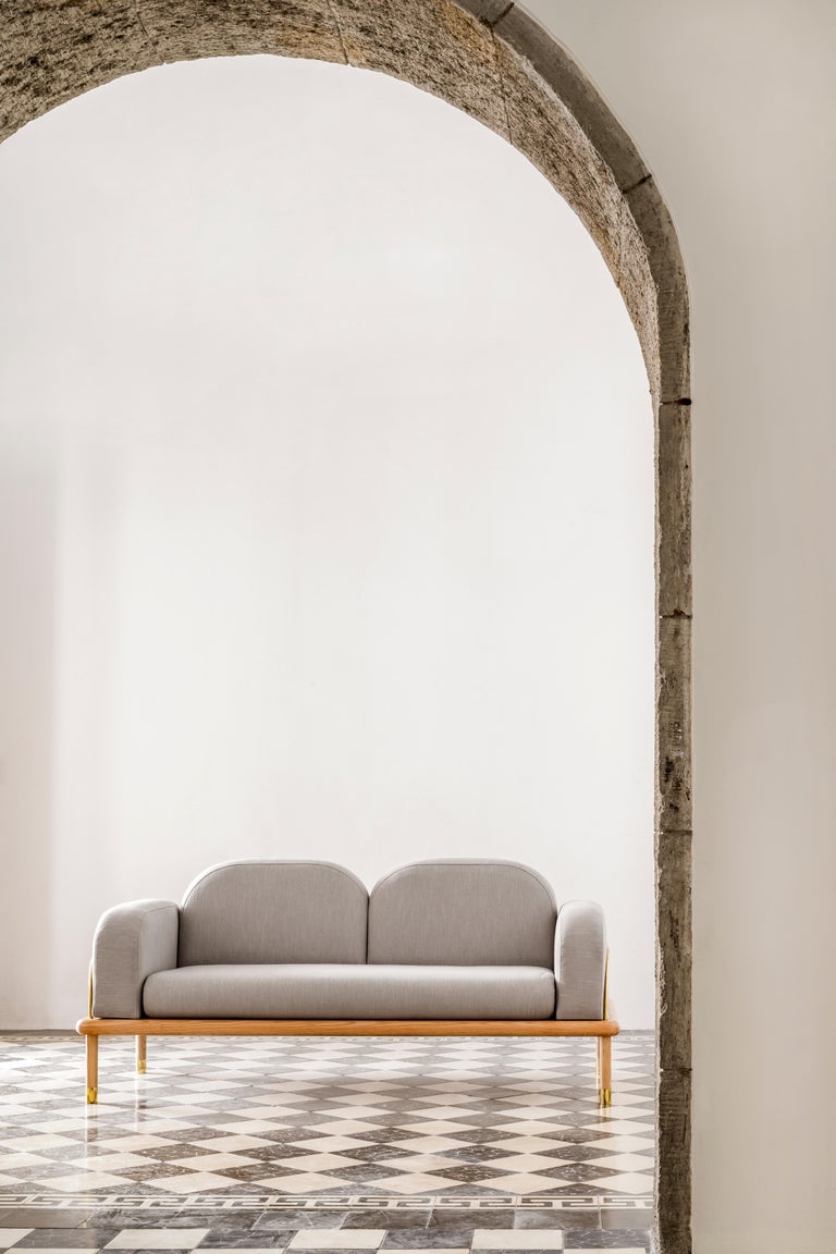 Loveseat Sofa Wit Base in Solid Wood, Details in Metal Designed by