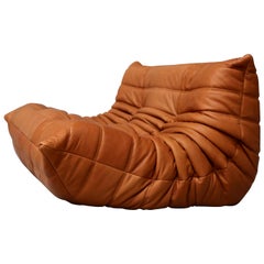 CERTIFIED  Ligne Roset TOGO Loveseat in natural COGNAC Leather, DIAMOND QUALITY