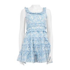 LoveShackFancy Blue Floral Ruffle Mini Dress Size XS