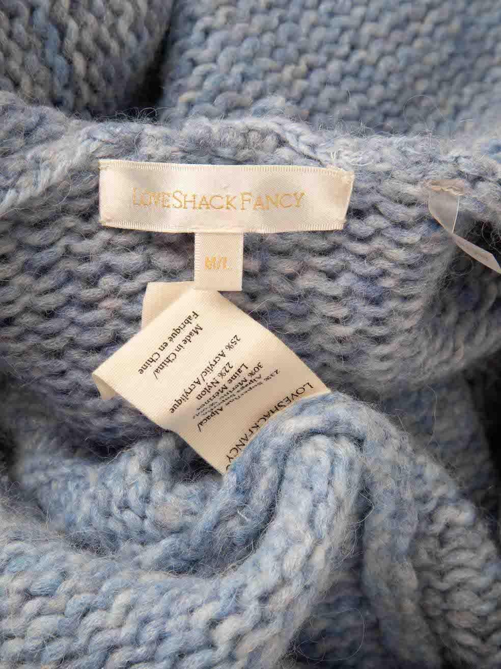 Women's LoveShackFancy Blue Wool V-Neck Knit Jumper Size L For Sale