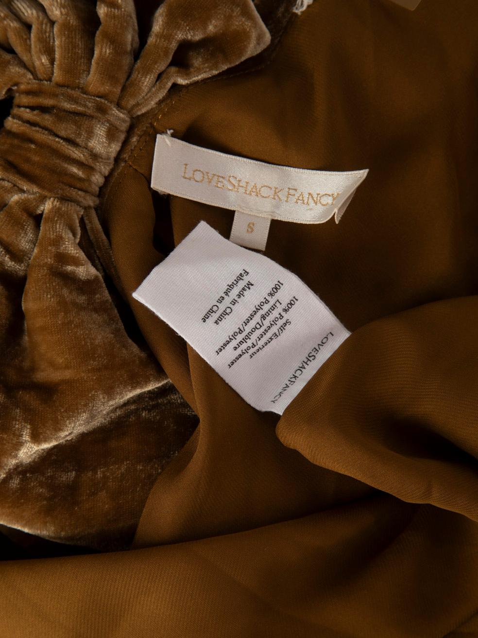 Women's LoveShackFancy Brown Velvet Bow Detail Dress Size S For Sale