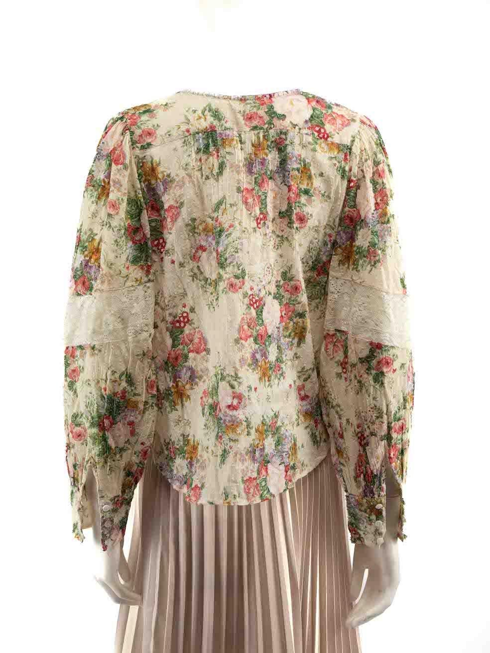 LoveShackFancy Blusa de manga larga con estampado floral Talla M Beige en venta