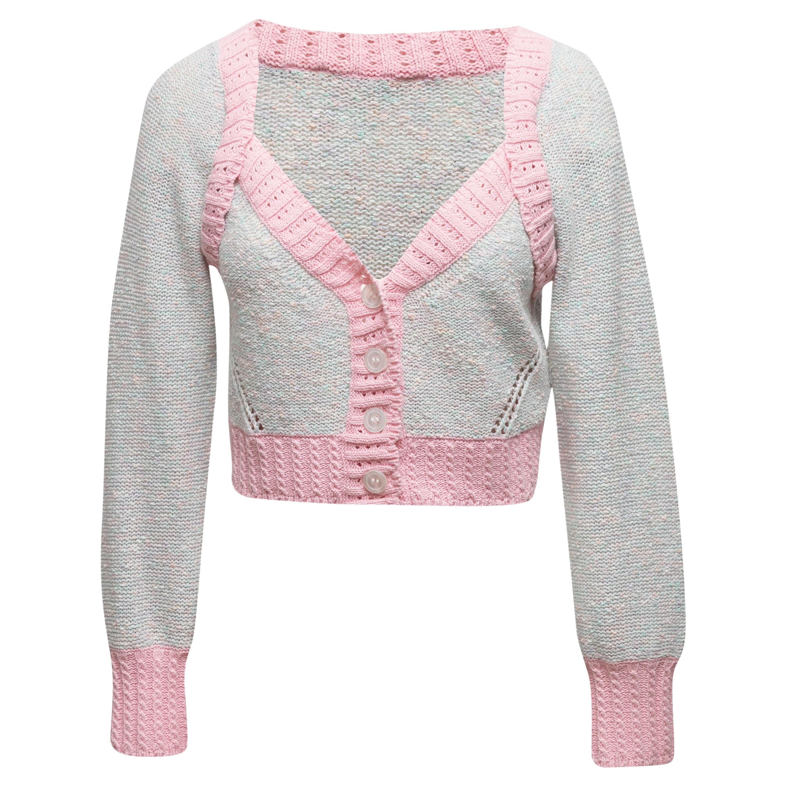 LoveShackFancy Light Blue and Light Pink Cropped Cardigan For Sale at ...