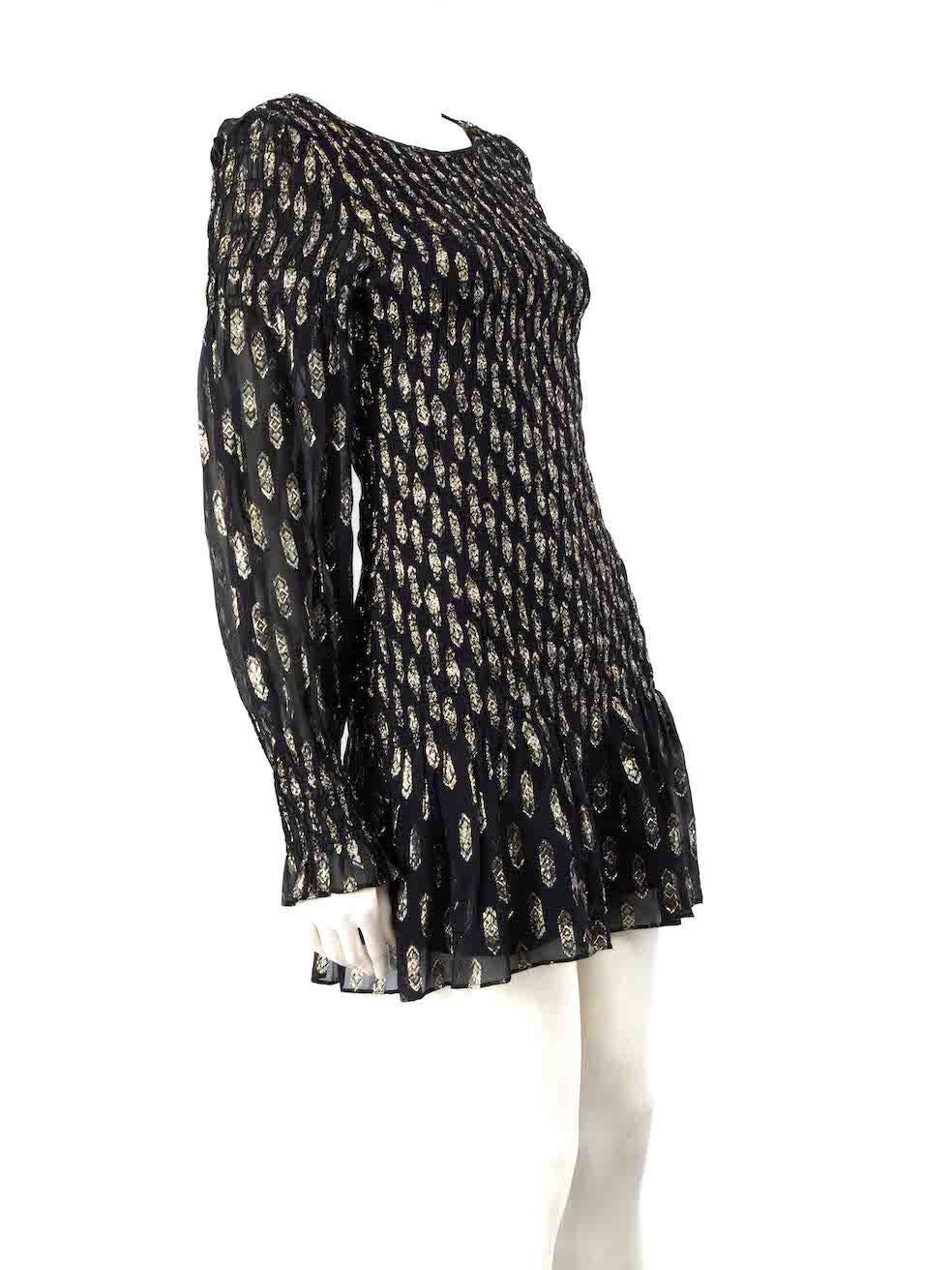 CONDITION is Very good. Hardly any visible wear to dress is evident on this used LoveShackFancy designer resale item.
 
 
 
 Details
 
 
 Navy
 
 Silk
 
 Mini dress
 
 Metallic jacquard pattern
 
 Round neckline
 
 Elasticated waist and cuffs
 
