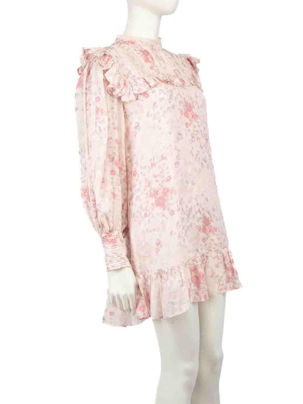 CONDITION is Very good. Minimal wear to dress is evident. Minimal pull thread to right underarm. Minimal marks to rear hemline of lining on this used LoveShackFancy designer resale item.
 
 
 
 Details
 
 
 Pink
 
 Silk
 
 Dress
 
 Floral print
 
