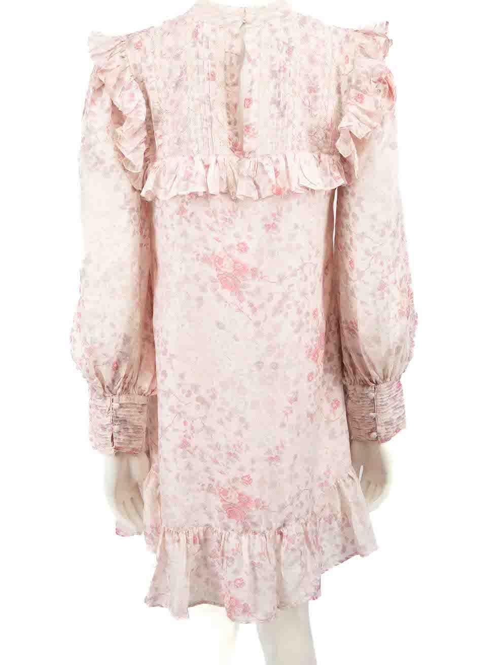 LoveShackFancy Pink Floral Print Mini Dress Size S In Good Condition For Sale In London, GB