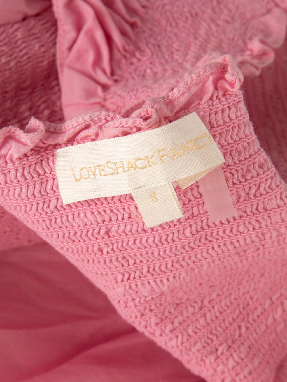 LoveShackFancy Pink Plunge Neck Ruffle Dress Size S In Good Condition For Sale In London, GB