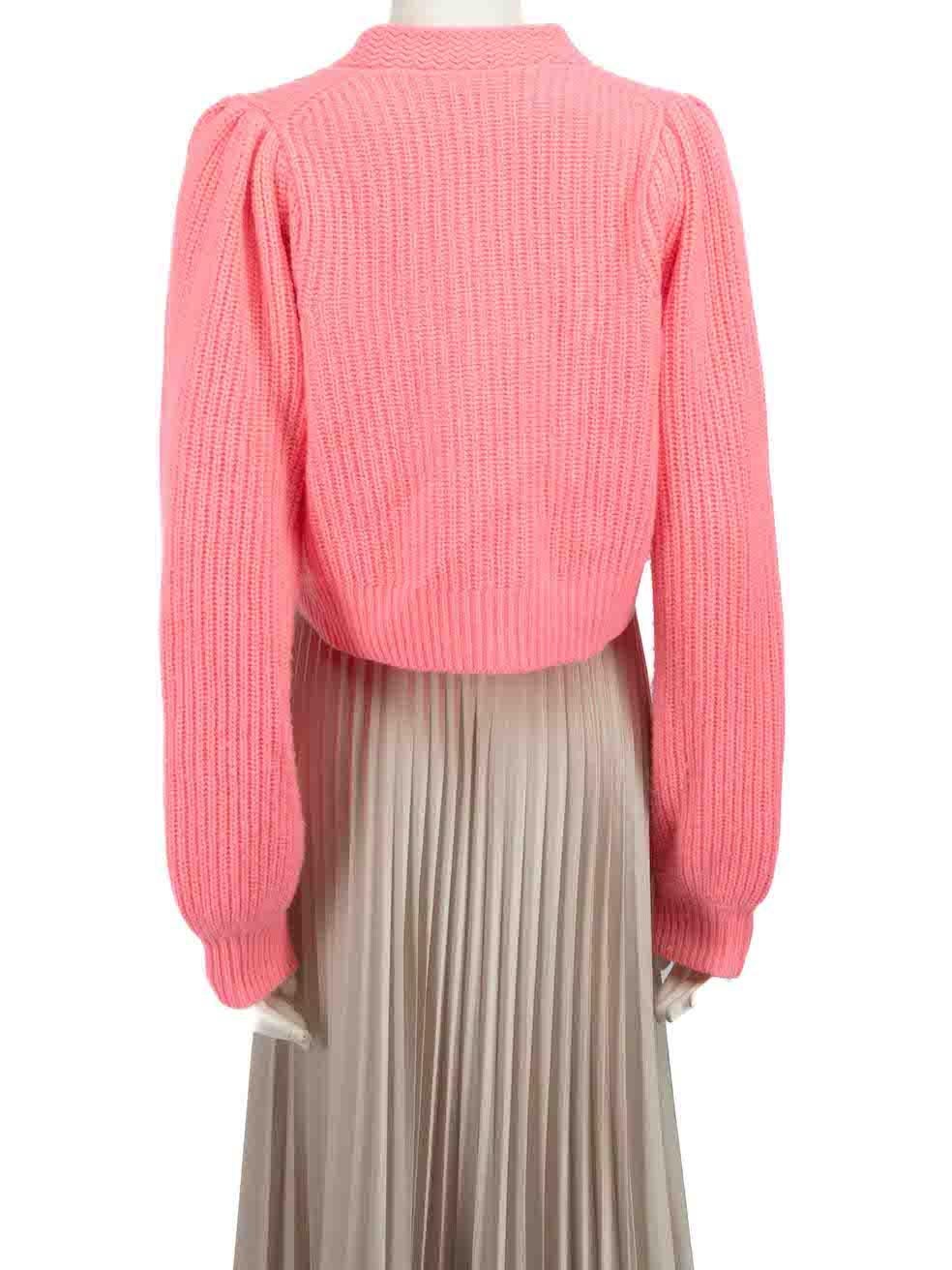LoveShackFancy Pink Wool Knitted Cardigan Size XL In Good Condition For Sale In London, GB