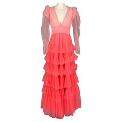 LOVESHACKFANCY Size 4 Pink Nylon Ombre Ruffled Long Dress