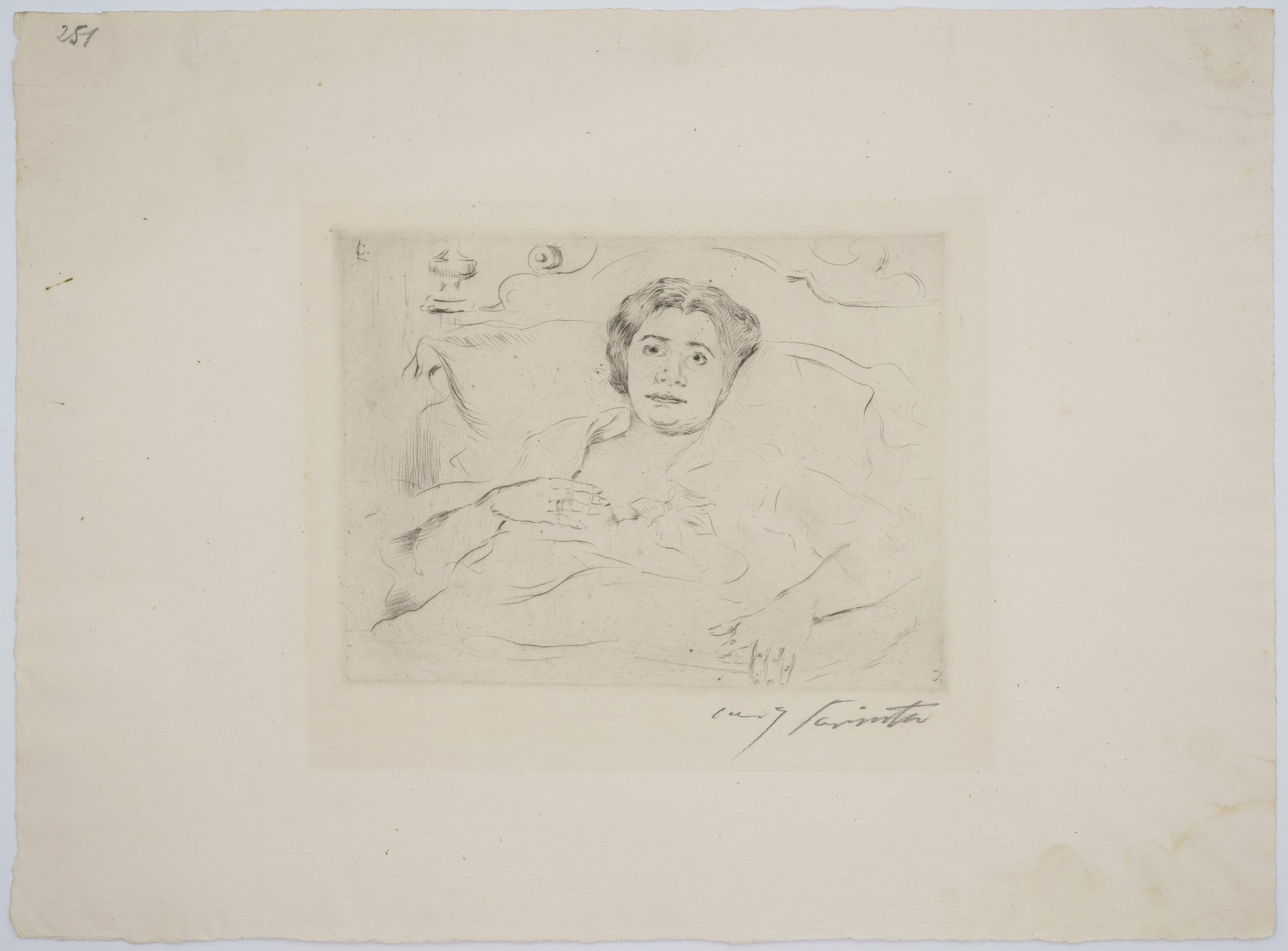 In bed / - Reverie - - Beige Interior Print by Lovis Corinth