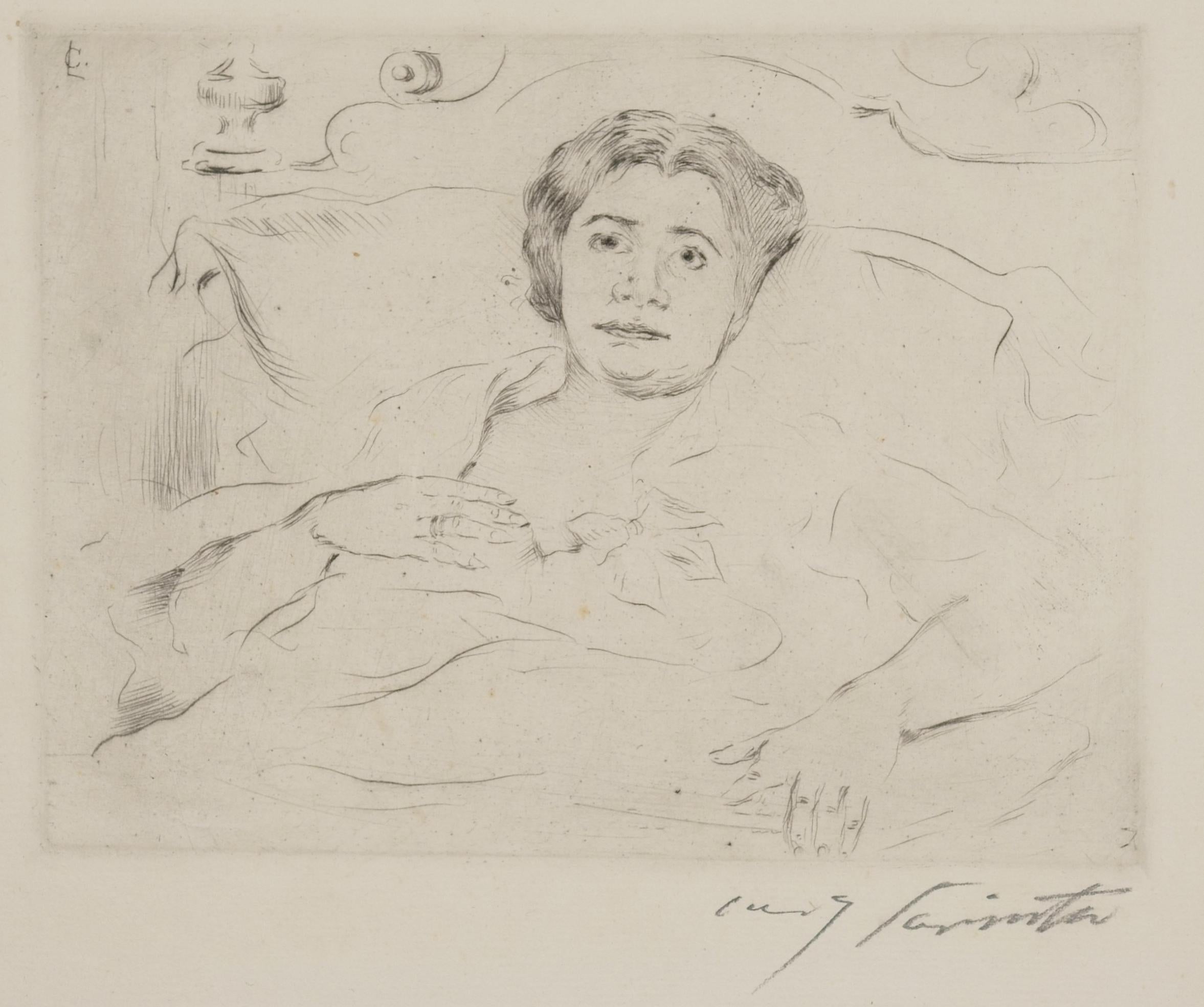 Lovis Corinth Interior Print - In bed / - Reverie -