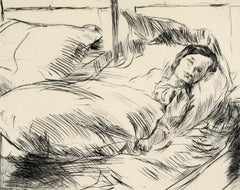 Lovis Corinth "The Sick Child, 1918"  Hand signed etching, German Impressionist
