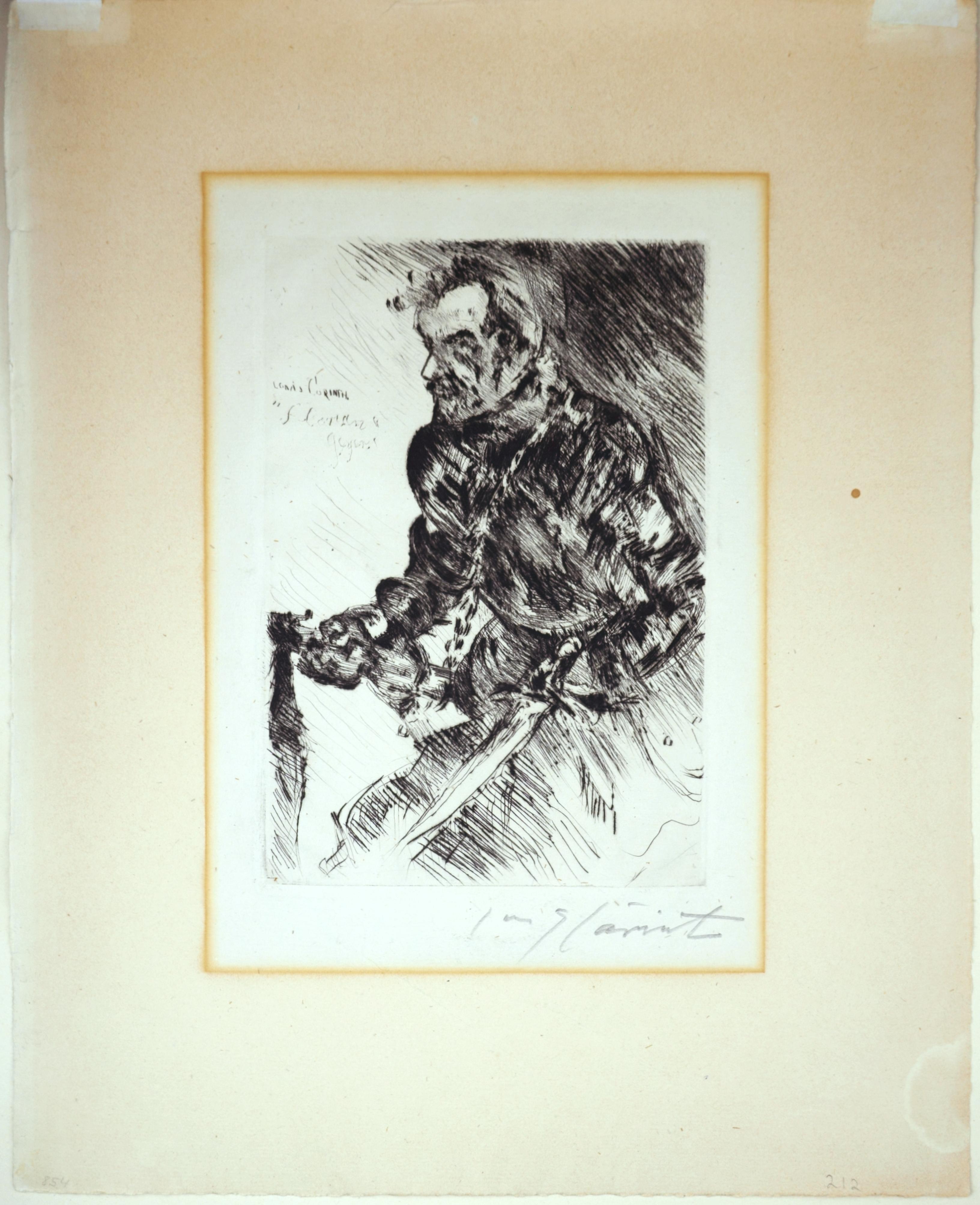 Lovis Corinth (1858 Tapiau - 1925 Zandvoort), Rudolf von Rittner als Florian Geyer, 1924 (Müller 854), Kaltnadelradierung mit Bleistift signiert. 20,4 × 14,2 (Plattengröße), 37,7 × 30,6 cm (Blattgröße). Herausgegeben von Karl Nierendorf, Berlin.