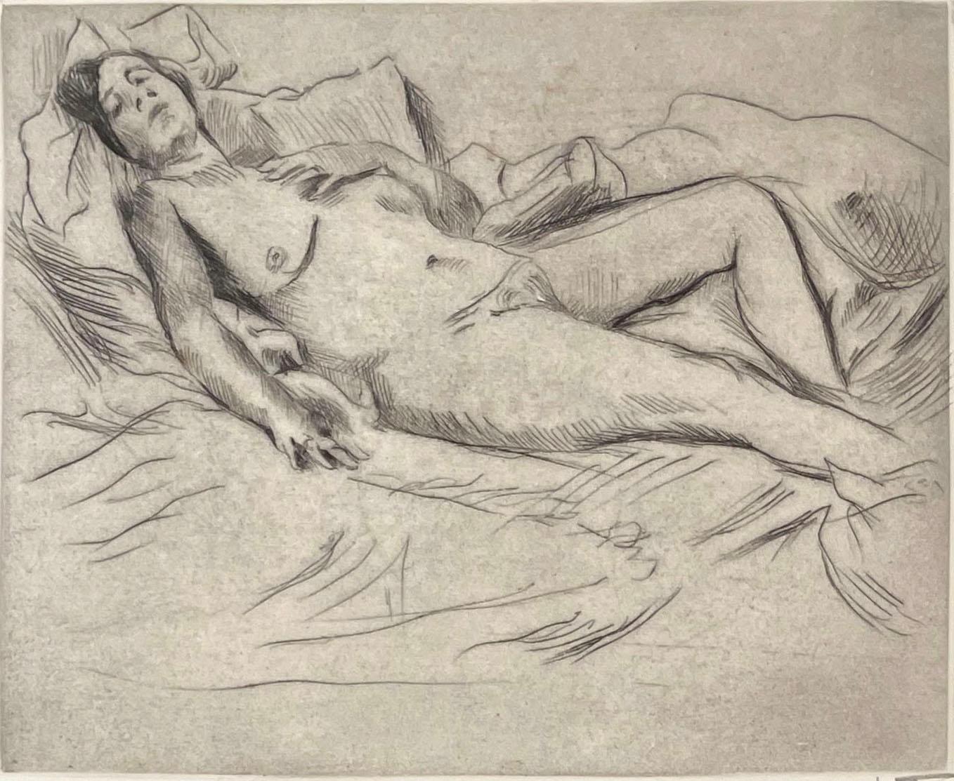 Lovis Corinth Nude Print – Schlafende (ärmelnde nackte Frau)