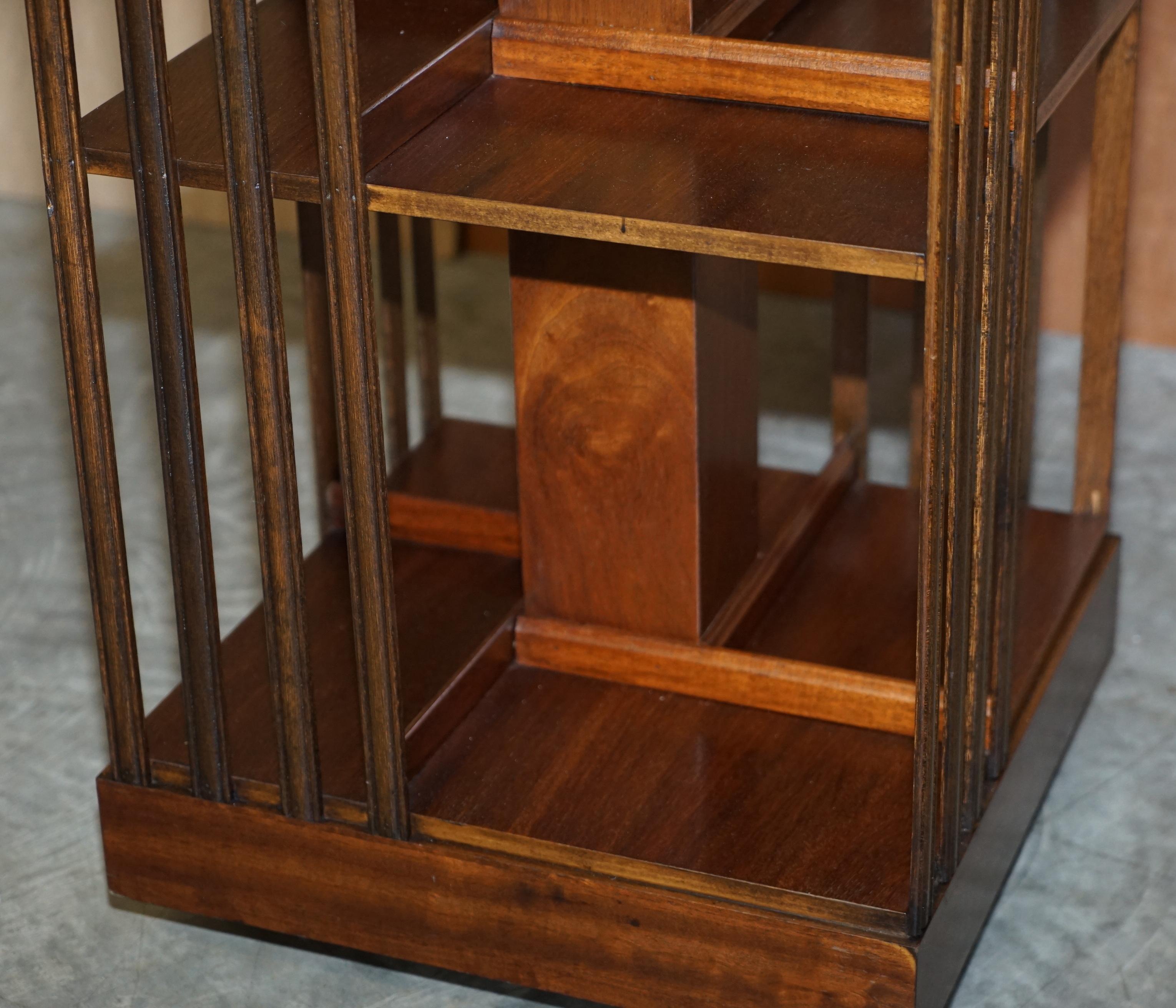 Lovley Sheraton Revival Hardwood & Satinwood Revolving Bookcase Side End Table For Sale 6