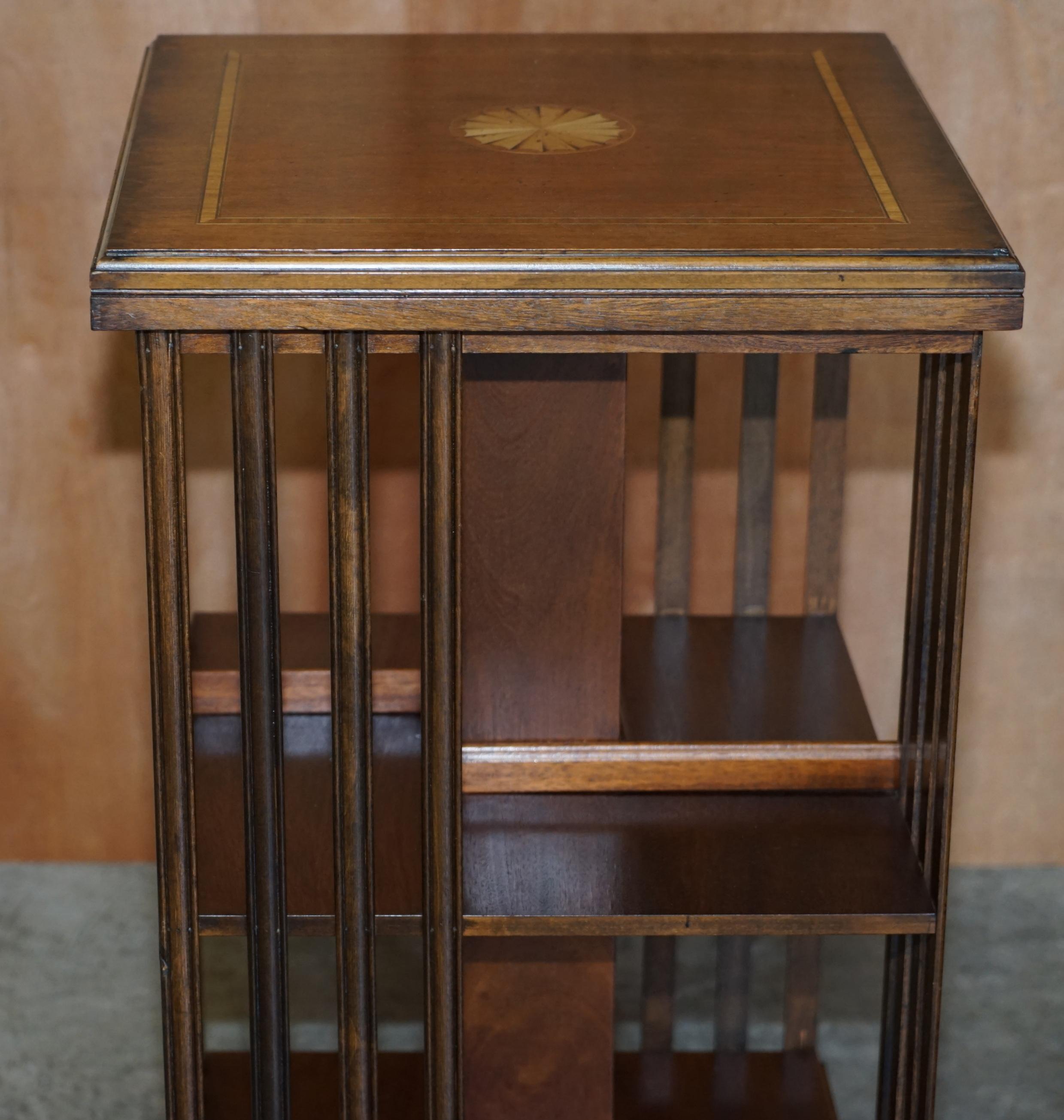 Lovley Sheraton Revival Hardwood & Satinwood Revolving Bookcase Side End Table For Sale 8