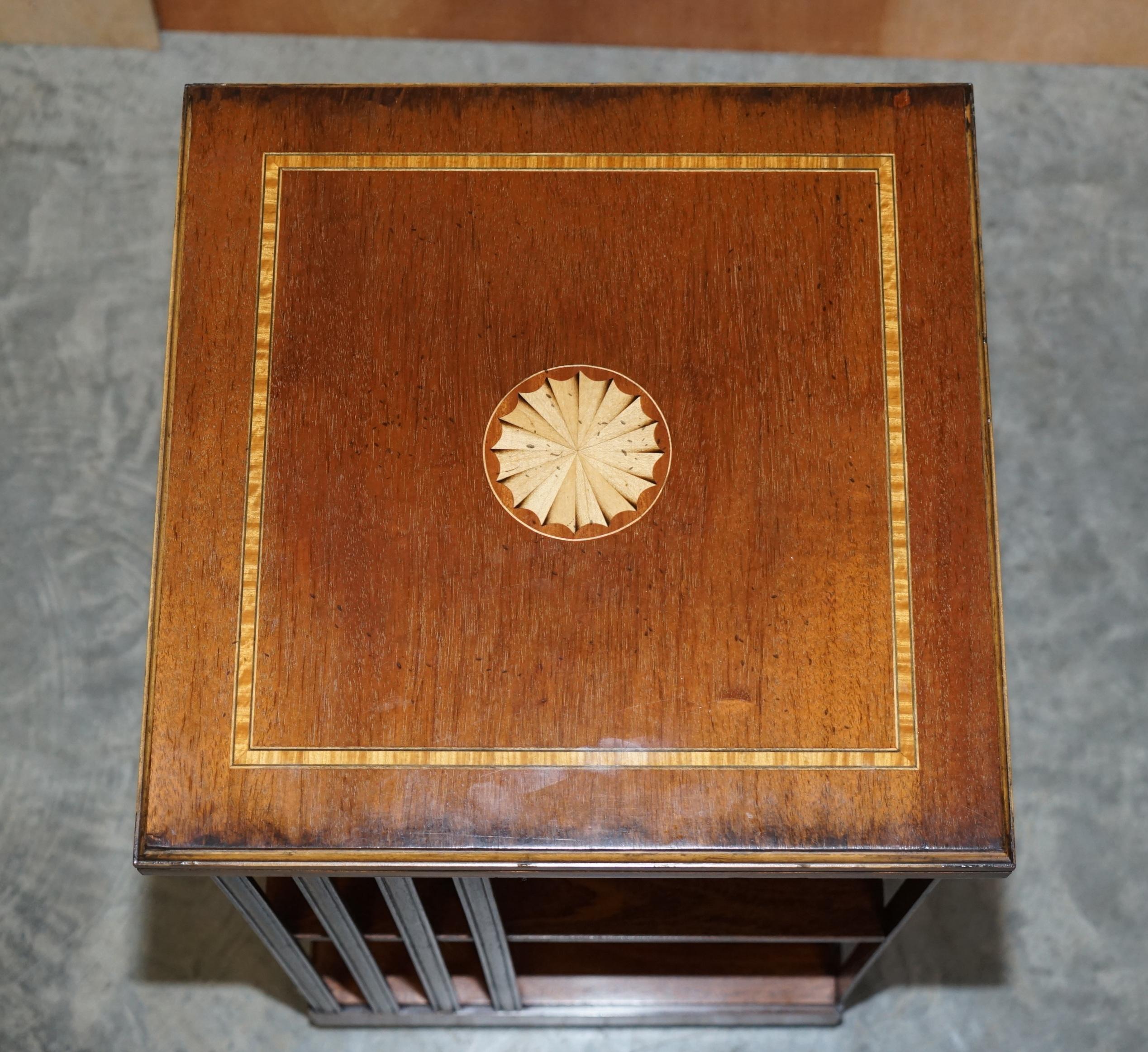 English Lovley Sheraton Revival Hardwood & Satinwood Revolving Bookcase Side End Table For Sale