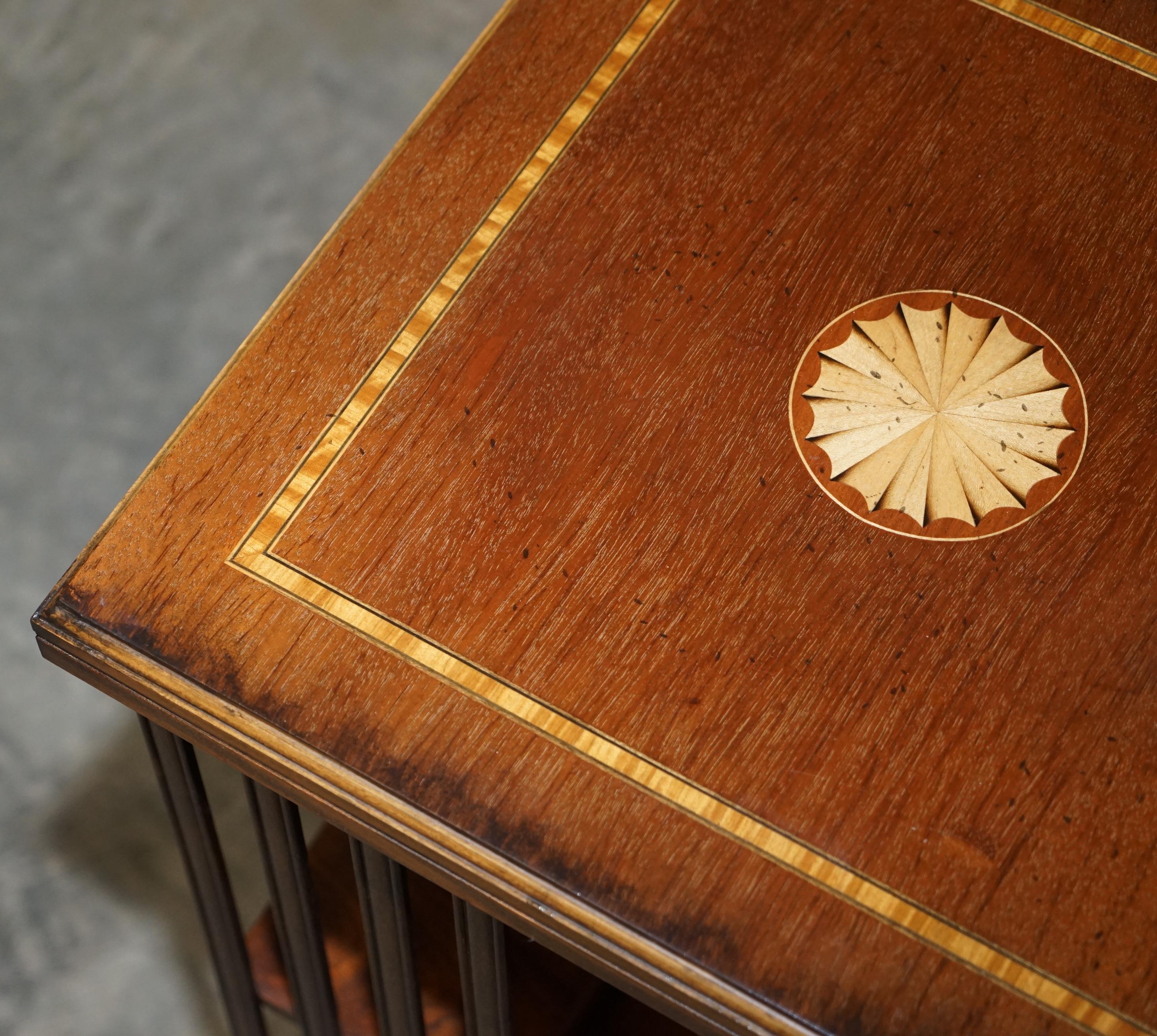 Hand-Crafted Lovley Sheraton Revival Hardwood & Satinwood Revolving Bookcase Side End Table For Sale