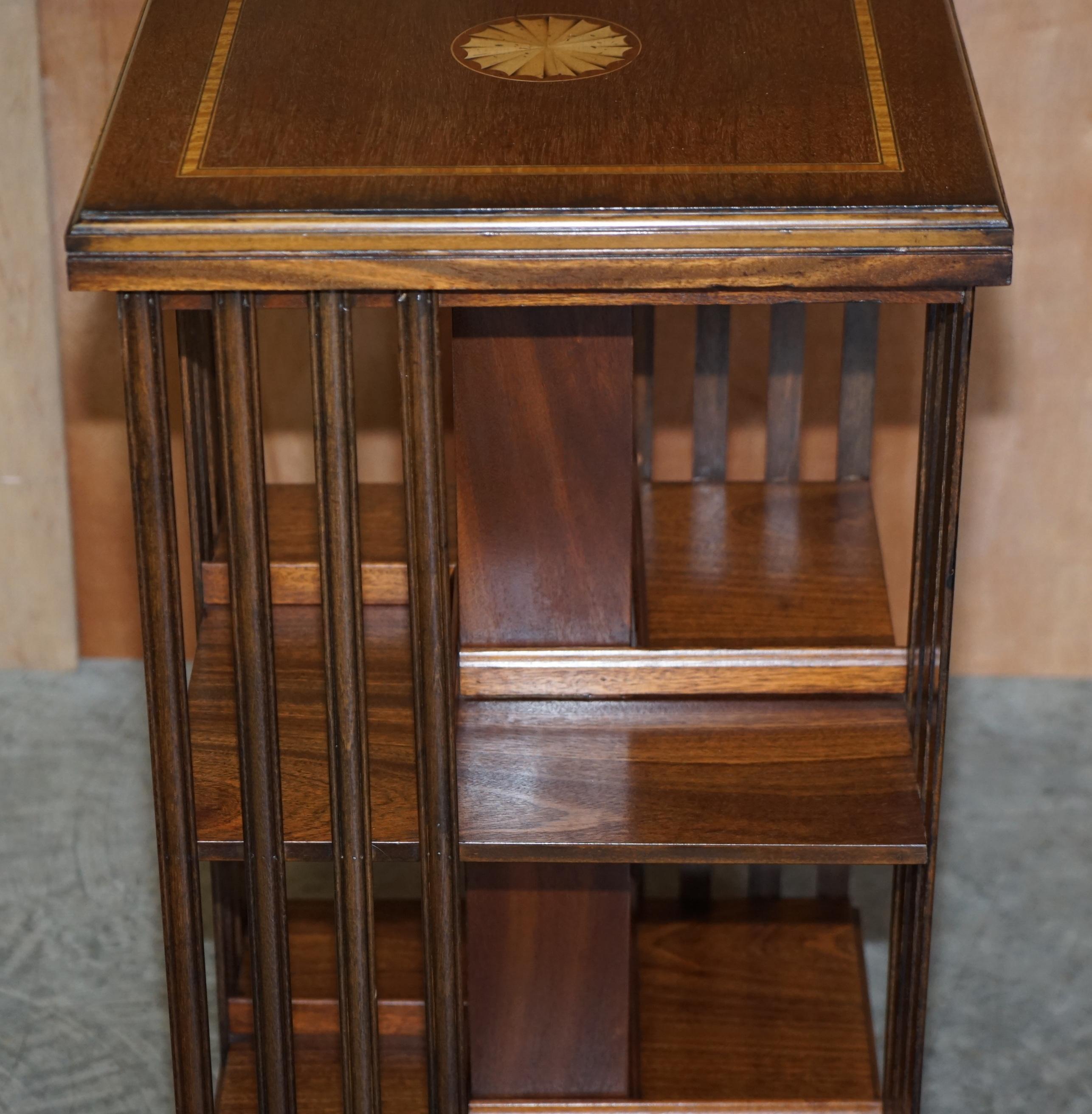 Lovley Sheraton Revival Hardwood & Satinwood Revolving Bookcase Side End Table For Sale 1