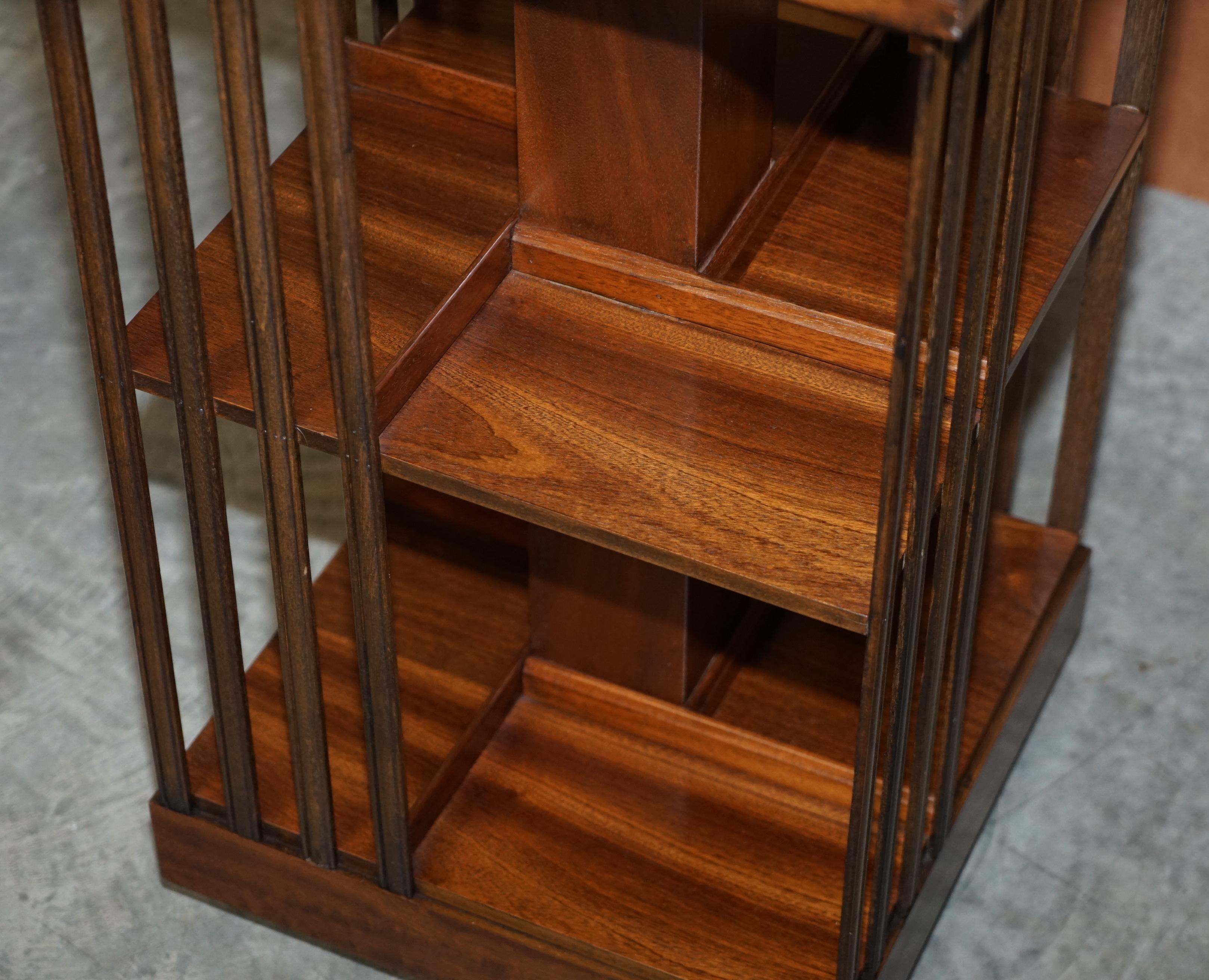 Lovley Sheraton Revival Hardwood & Satinwood Revolving Bookcase Side End Table For Sale 2