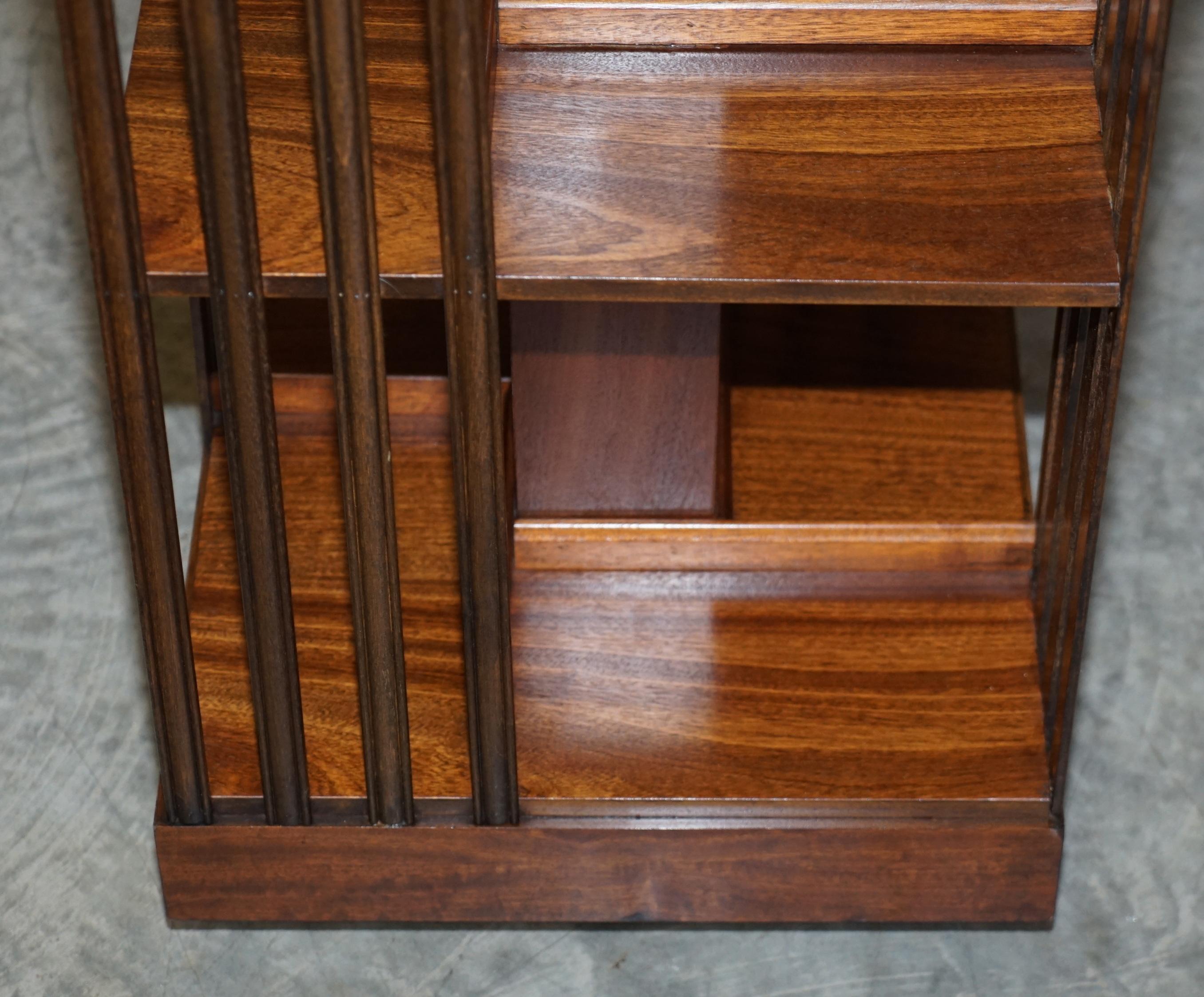 Lovley Sheraton Revival Hardwood & Satinwood Revolving Bookcase Side End Table For Sale 3