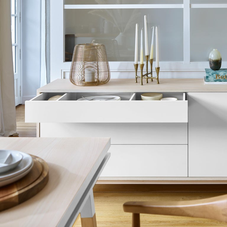 Scandinavian Modern Low 2 Door & 3 Drawer Sideboard in Ash, White and 10 Other Colors For Sale