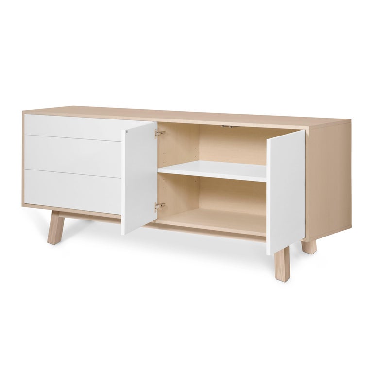 French Low 2 Door & 3 Drawer Sideboard in Ash, White and 10 Other Colors For Sale