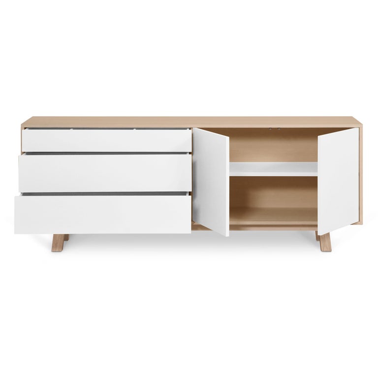 Contemporary Low 2 Door & 3 Drawer Sideboard in Ash, White and 10 Other Colors For Sale