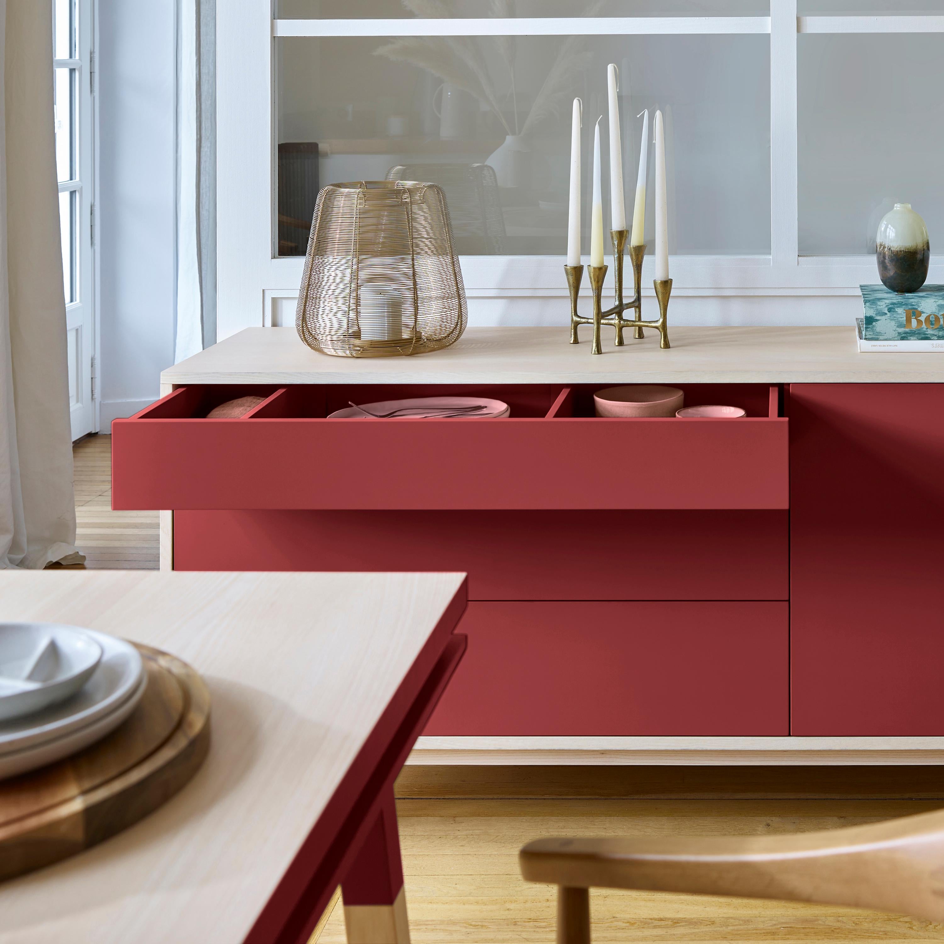 Scandinavian Modern Low 2-door & 3-drawer sideboard, scandinavian design, red + 10 other colours For Sale