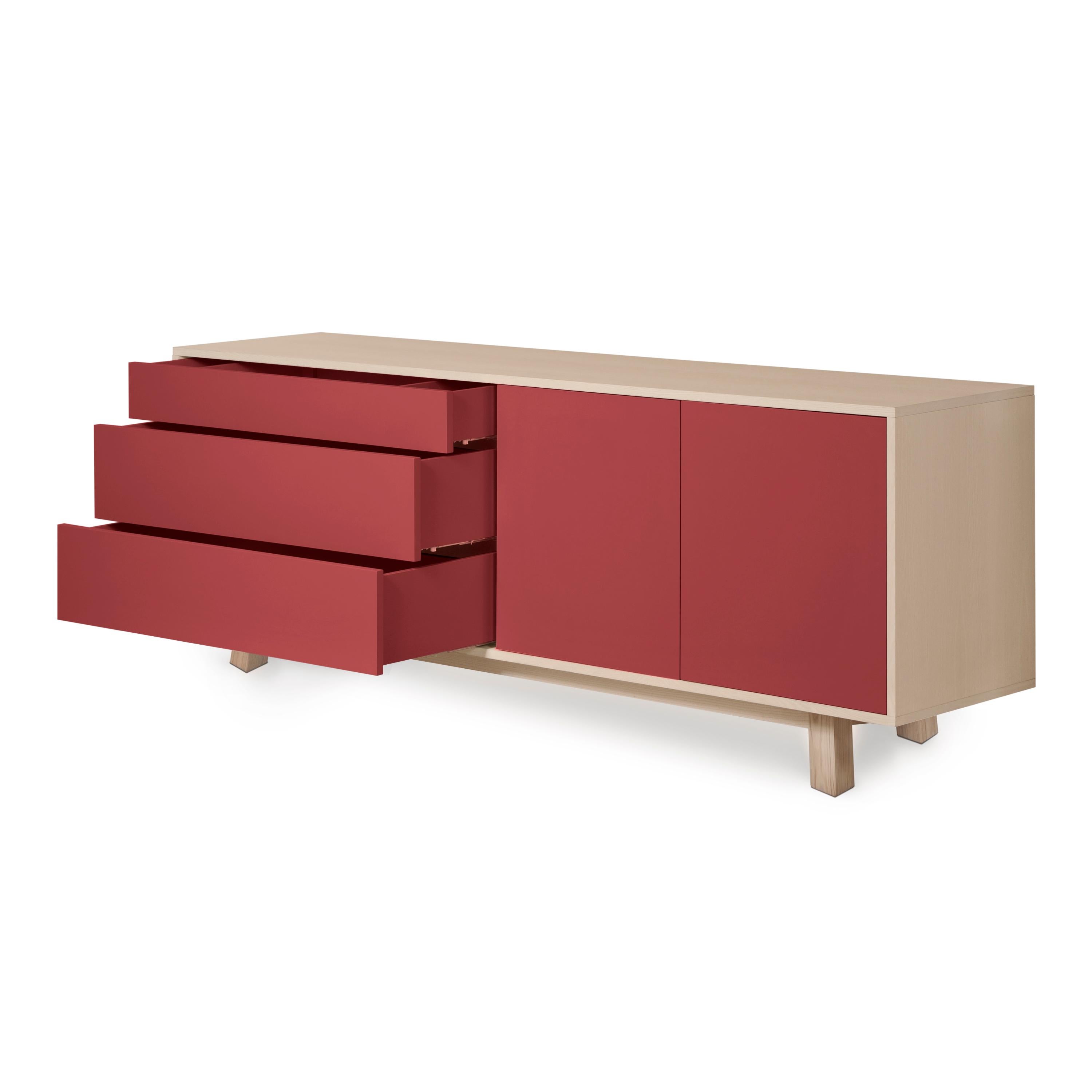 Contemporary Low 2-door & 3-drawer sideboard, scandinavian design, red + 10 other colours For Sale