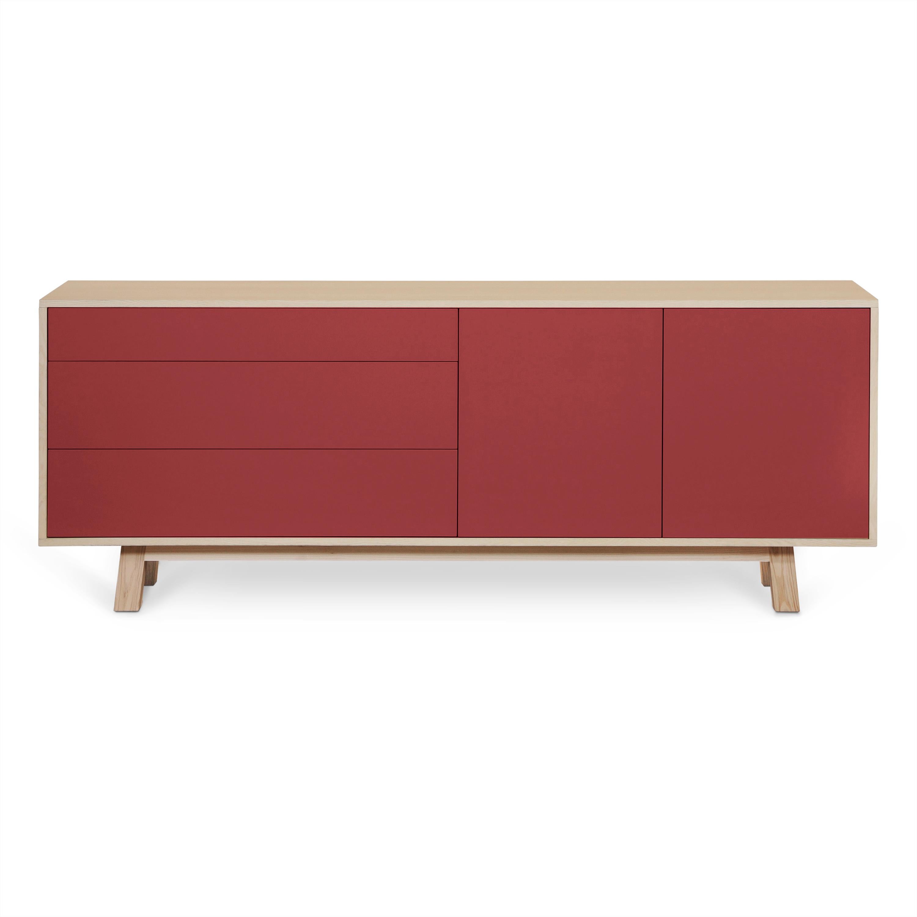 Low 2-door & 3-drawer sideboard, scandinavian design, red + 10 other colours For Sale 1