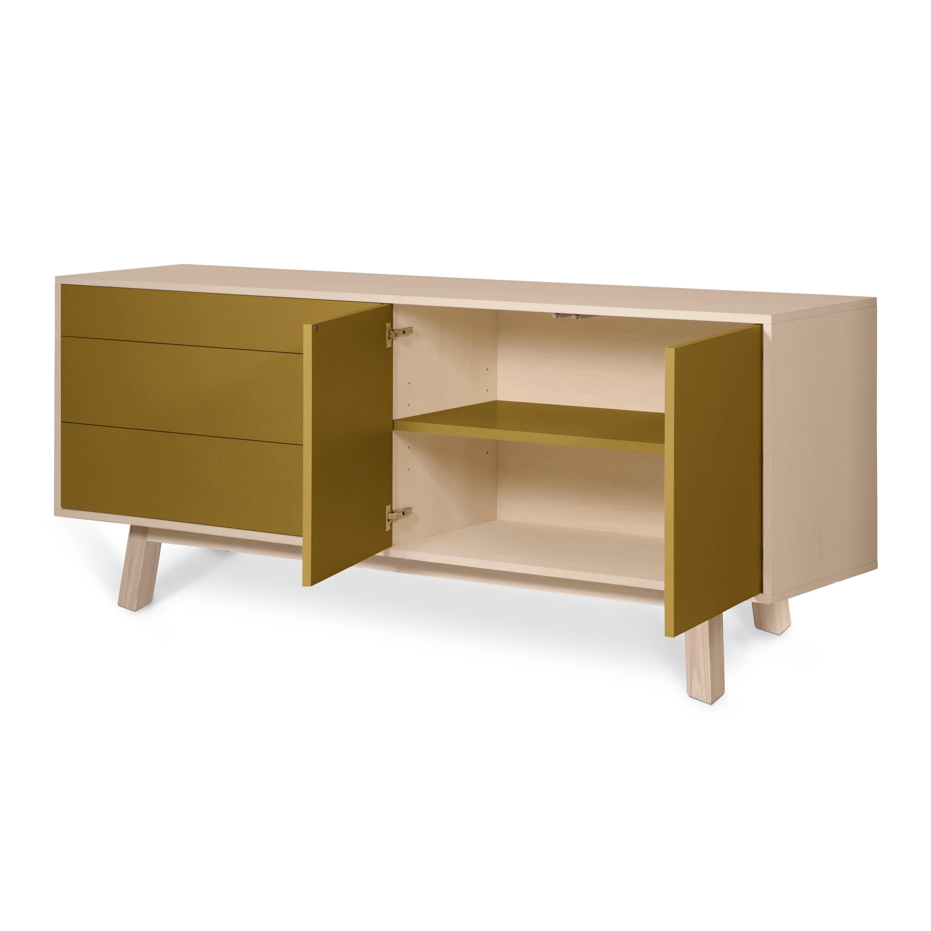 Low 2 Door & 3 Drawer Sideboard in Ash Wood, Tobacco Color and 10 Others For Sale 3