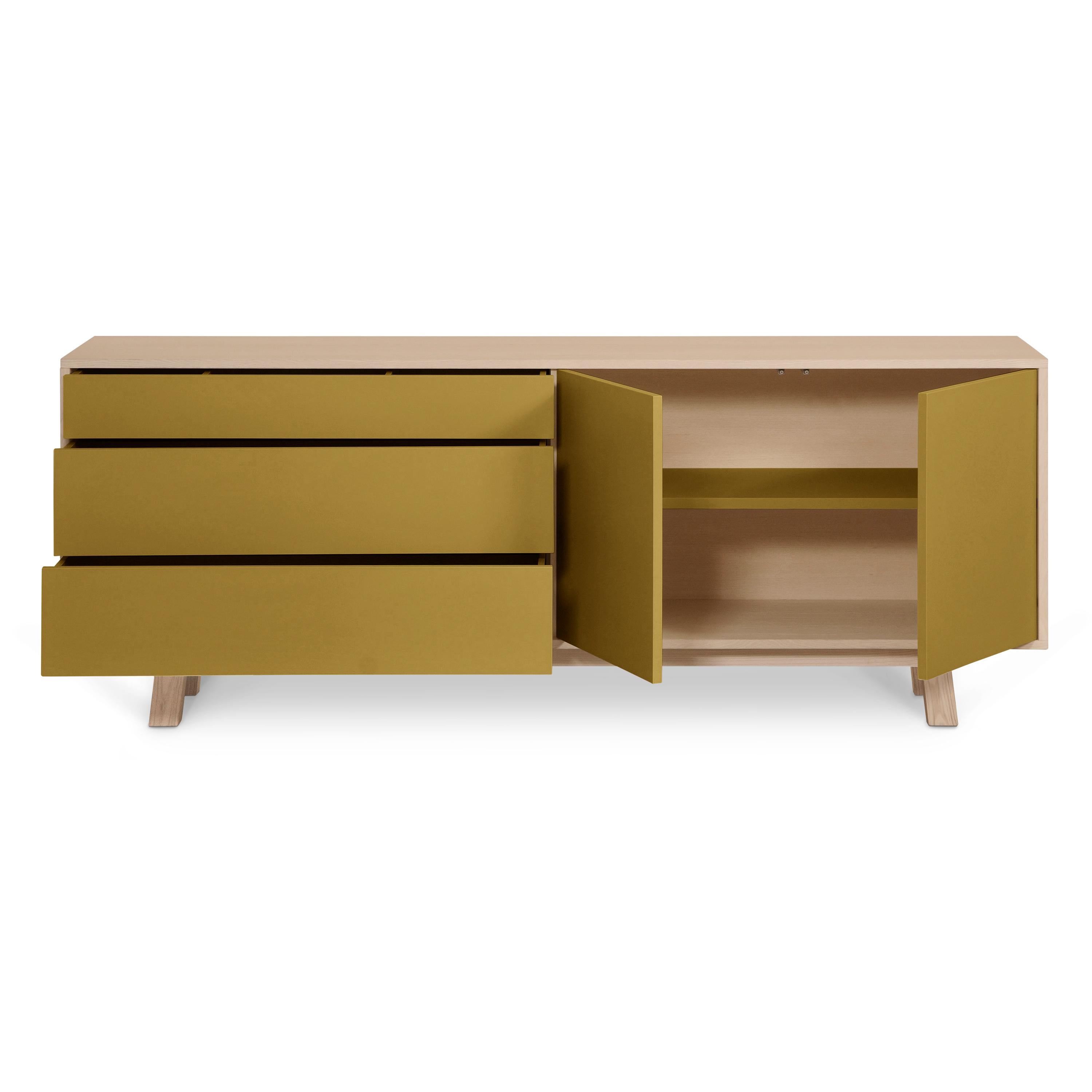 Contemporary Low 2 Door & 3 Drawer Sideboard in Ash Wood, Tobacco Color and 10 Others For Sale