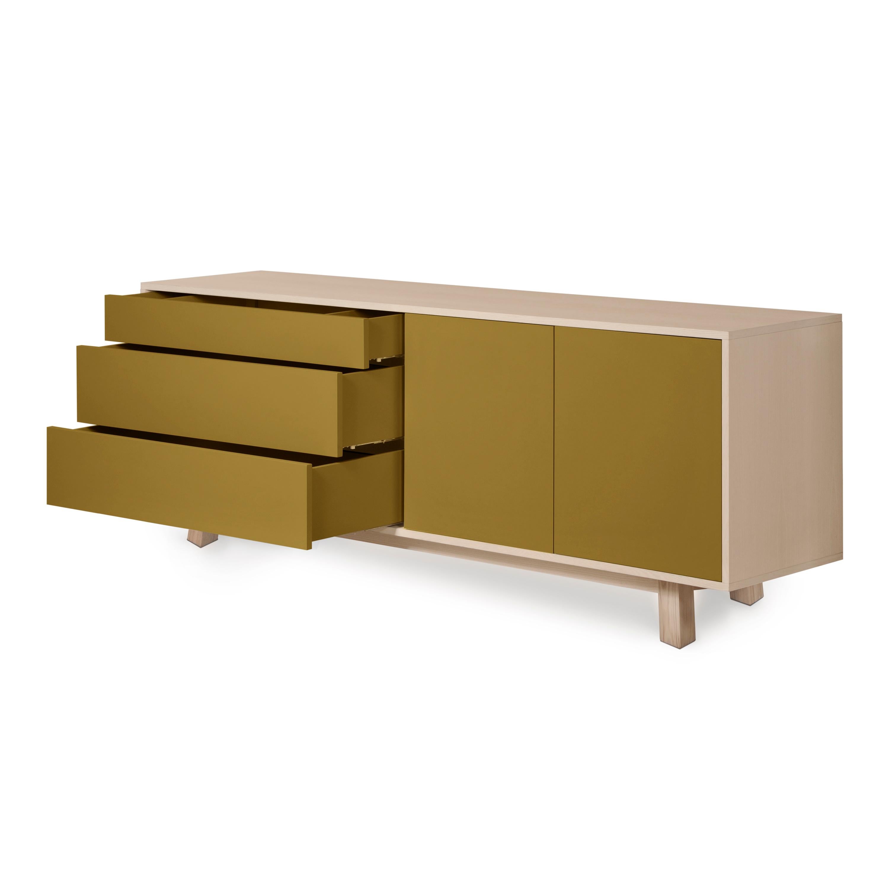 Low 2 Door & 3 Drawer Sideboard in Ash Wood, Tobacco Color and 10 Others For Sale 1